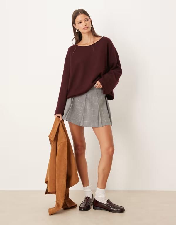 エイソス レディース ボトムス スカート プリーツ ミニ ASOS DESIGN tailored pleated mini skirt plaid gray grid plaid グレー