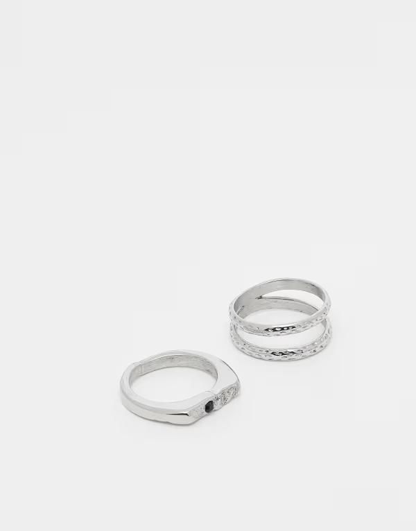 エイソス メンズ アクセサリー リング Tシャツ ASOS DESIGN waterproof stainless steel 2 pack hammered detail rings SILVER シルバー