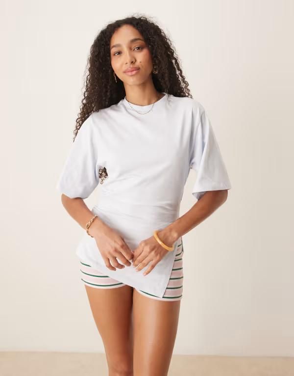 エイソス レディース トップス Tシャツ アシンメトリー ASOS DESIGN cinched asymmetric hem tee BLUE ブルー