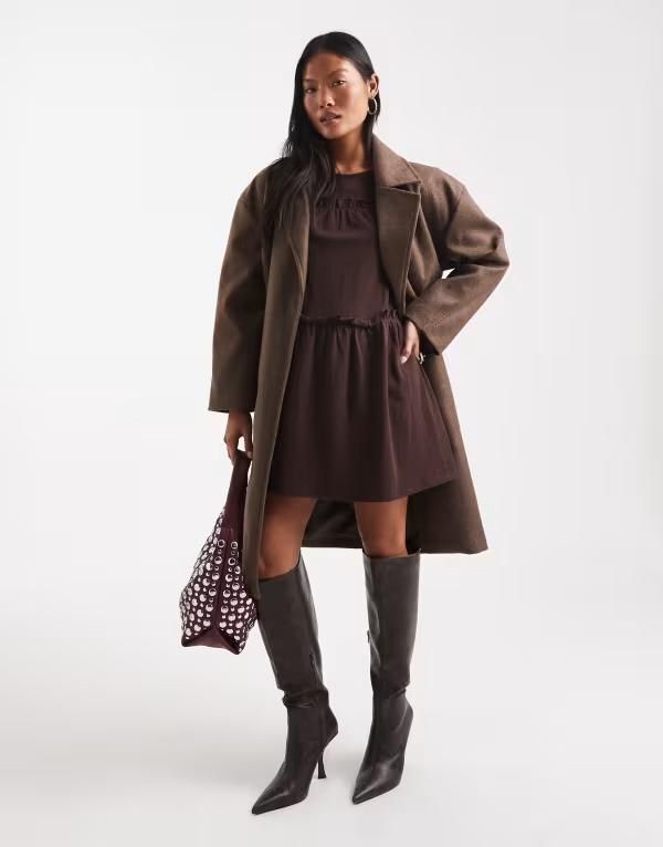 ブレーブソウル レディース アウター コート プチ ウール Brave Soul Petite faux wool longline belted overcoat BROWN ブラウン