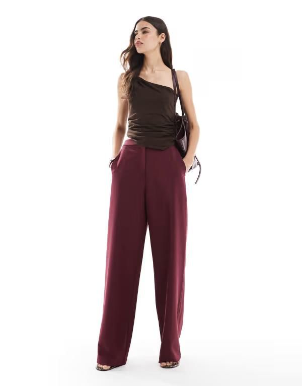 エイソス レディース ボトムス カジュアルパンツ ストレート パンツ トール ASOS DESIGN Tall tailored relaxed straight leg pants in dark cherry Dark Cherry 11,765円