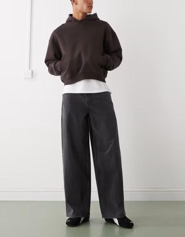 コルージョン メンズ ボトムス デニムパンツ ワイドレッグ ジーンズ COLLUSION X003 wide leg mid rise jeans in washed WASHED BLACK ブラック