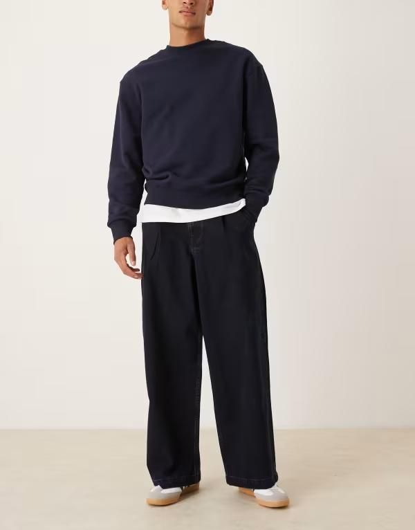 エイソス メンズ ボトムス デニムパンツ プリーツ ジーンズ ASOS DESIGN super baggy pleated jeans in dark indigo INDIGO インディゴ
