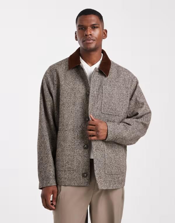 エイソス メンズ アウター ジャケット・ブルゾン ウール ジャケット ASOS DESIGN herringbone wool look jacket BROWN ブラウン