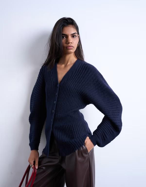 トップショップ レディース アウター カーディガン ニット Topshop knit cocoon sleeves cinch cardigan Navy ネイビー
