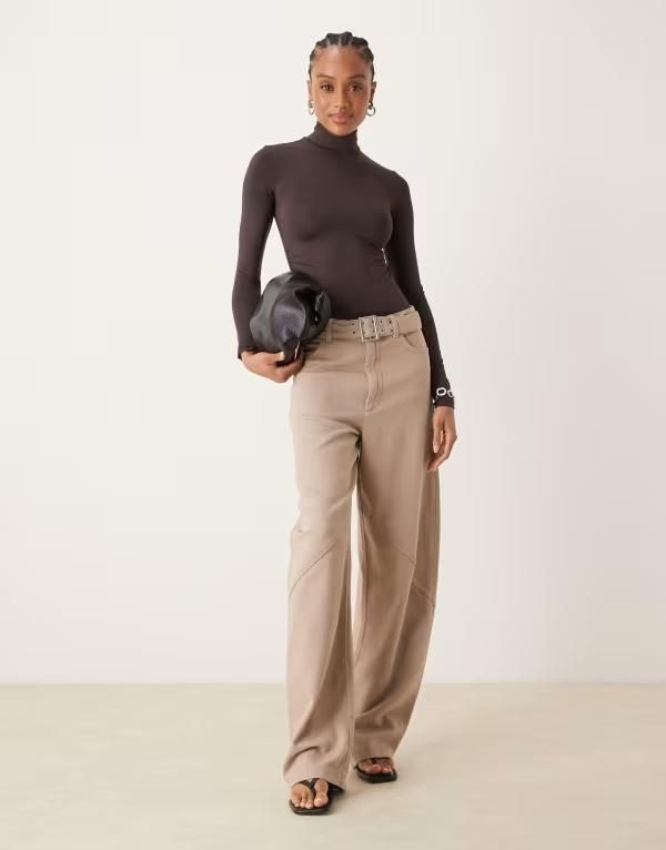 エイソス レディース ボトムス カジュアルパンツ パンツ トール ASOS DESIGN Tall oversized pants with laundered utility detailing in mushroom Mushroom