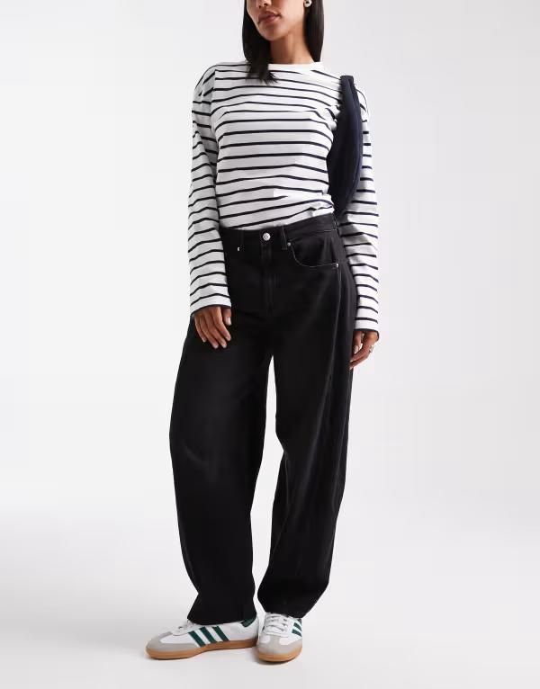 オンリー レディース ボトムス デニムパンツ ハイウエスト ジーンズ ONLY Chara high waist barrel leg panel jeans in washed WASHED BLACK ブラック