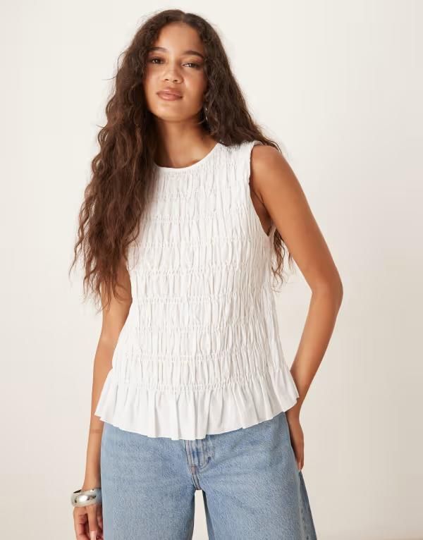 ヴィラ レディース トップス ベスト ノースリーブ Vila shirred sleeveless woven top Cloud Dancer ホワイト