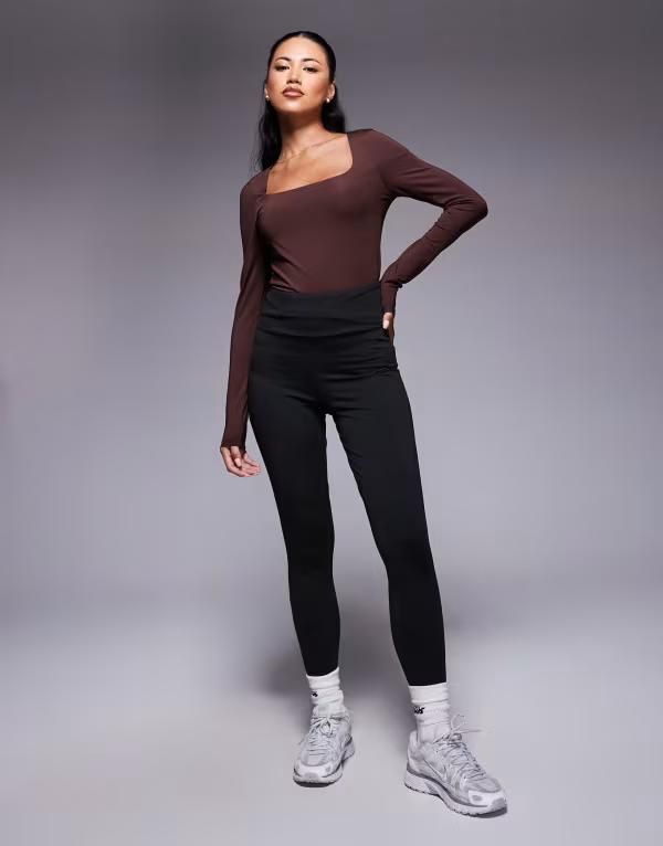 エイソス レディース ボトムス レギンス ASOS DESIGN sculpting deep waistband leggings Black ブラック