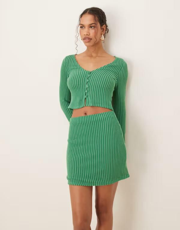 エイソス レディース ボトムス スカート ミニ ASOS DESIGN striped mini skirt part of a set Green グリーン
