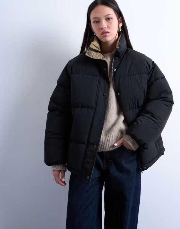 トップショップ レディース アウター ジャケット・ブルゾン ジャケット Topshop internal plaid puffer jacket black ブラック