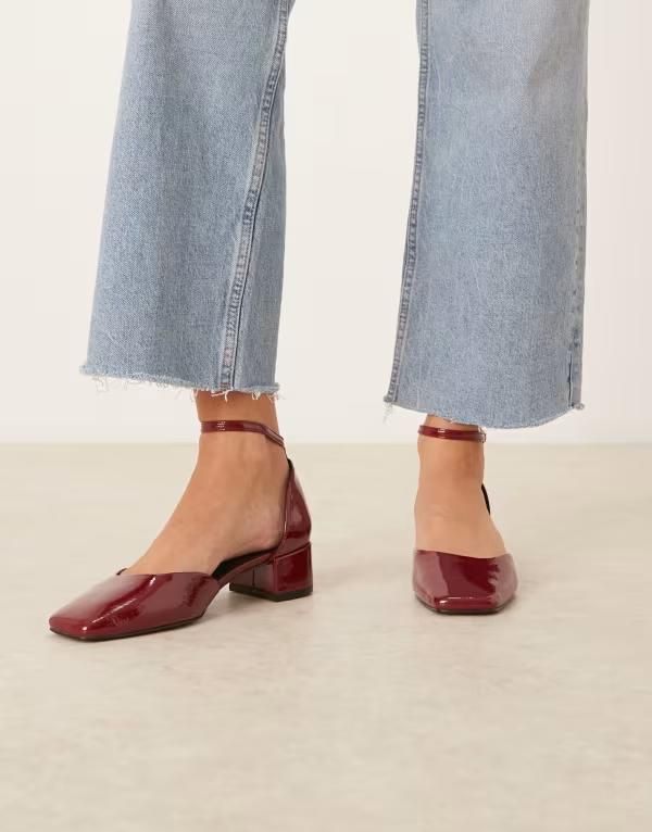 エイソス レディース シューズ ヒール ASOS DESIGN Sweet mid block heel shoes patent Dark Red Patent レッド