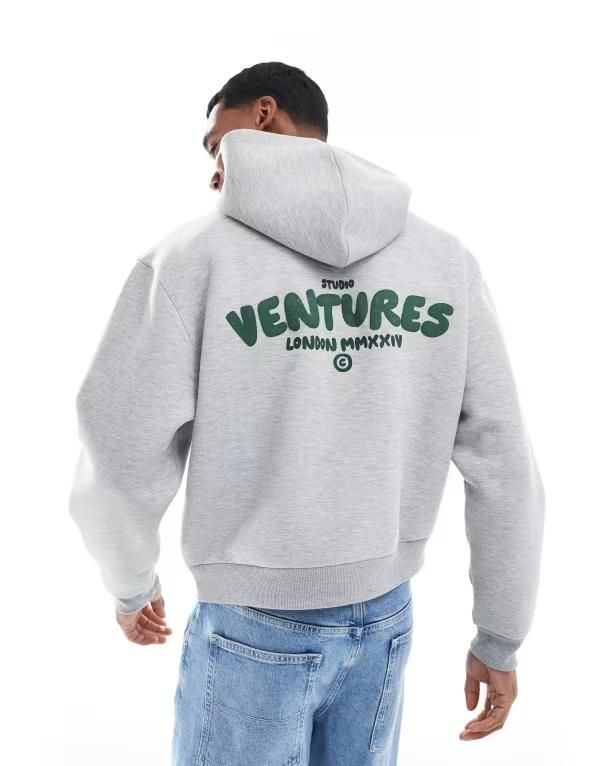 エイソス メンズ アウター パーカー・スウェット プリント パーカー ASOS DESIGN boxy hoodie with print heather Gray Heather グレー 14,896円