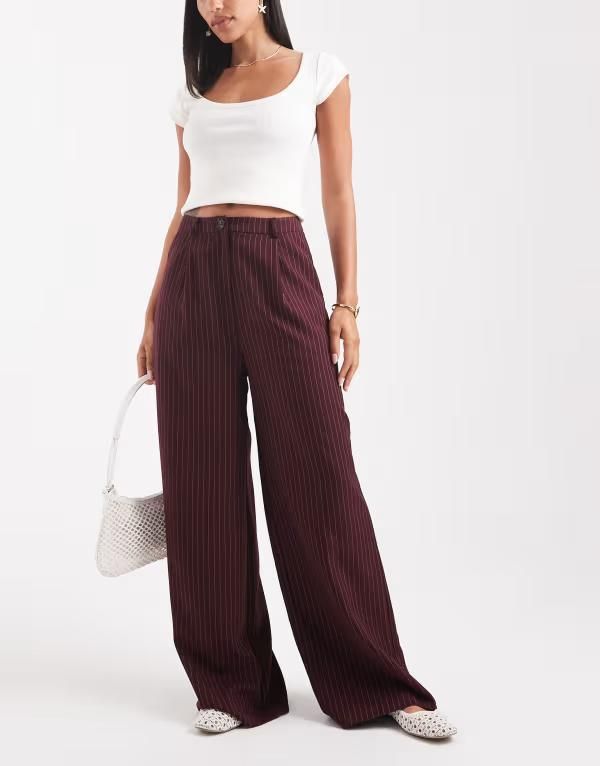 ミスセルフフリッジ レディース ボトムス カジュアルパンツ パンツ Miss Selfridge pinstripe pants Burgundy バーガンディ