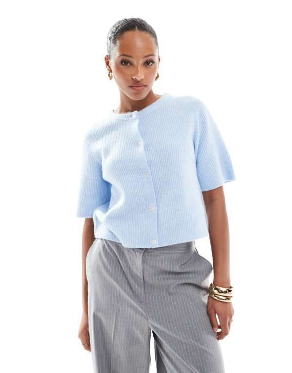 ピーシーズ レディース アウター カーディガン ニット Pieces soft knit short sleeve cardigan CM Blue ブルー