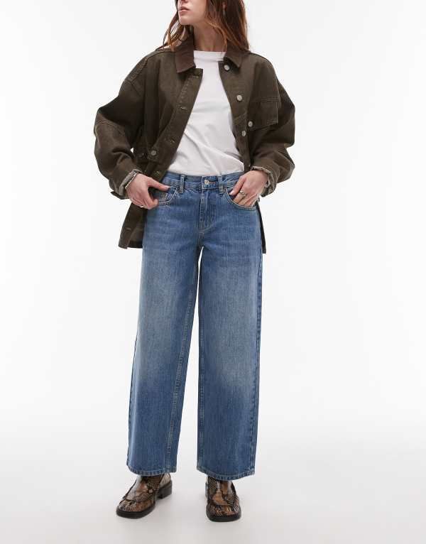 トップショップ レディース ボトムス デニムパンツ ローライズ プチ ジーンズ Topshop Petite Cinch low rise relaxed jeans in mid MID BLUE ブルー