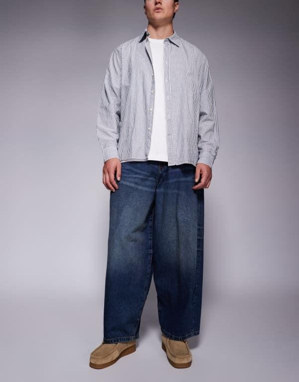 エイソス メンズ ボトムス デニムパンツ ヴィンテージ ジーンズ ASOS DESIGN oversized baggy fit jeans in vintage dark wash Dark wash blue ブルー