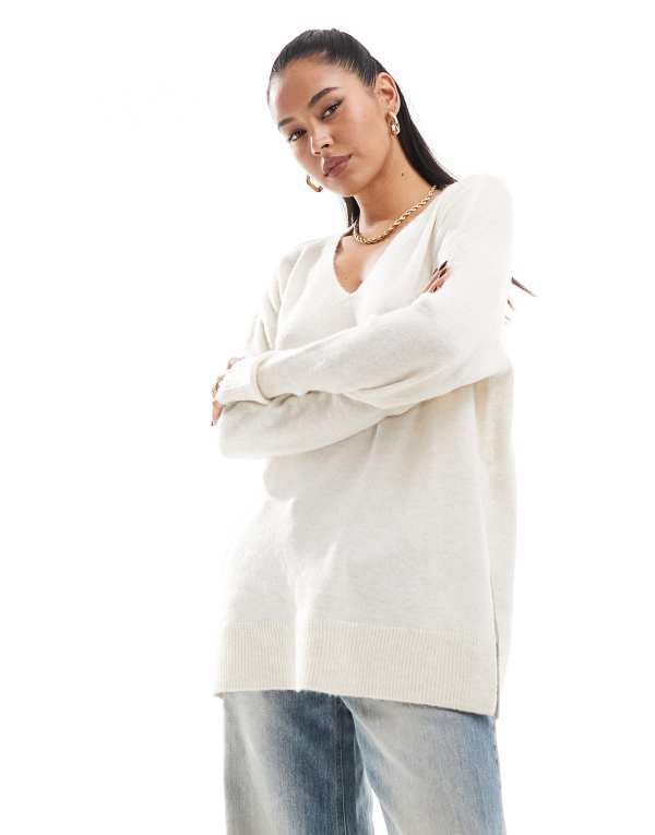 ヴェロモーダ レディース アウター ニット・セーター セーター Vero Moda longline soft sweater in cream Birch クリーム