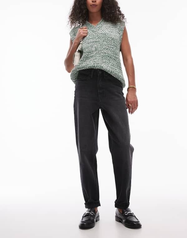 トップショップ レディース ボトムス デニムパンツ Topshop Original Mom high rise jean in washed WASHED BLACK ブラック