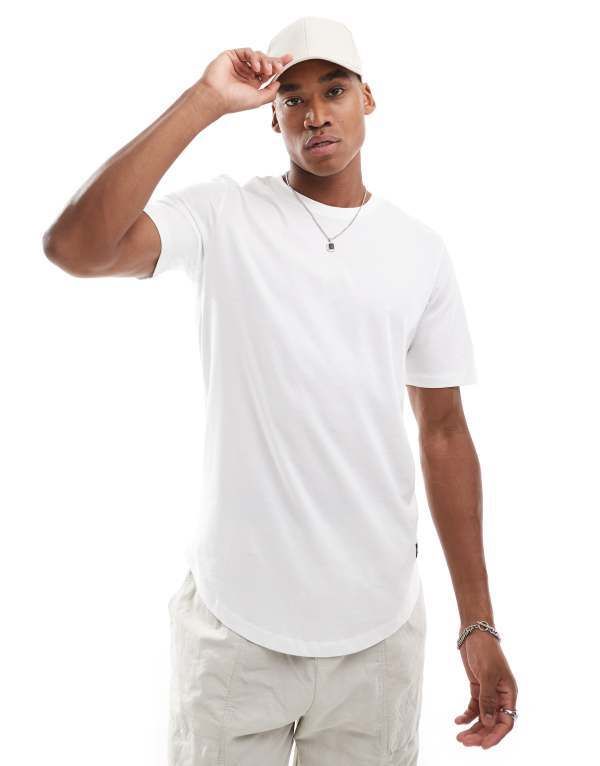 ジャック アンド ジョーンズ メンズ トップス Tシャツ Jack Jones Essentials longline tshirt with curve hem White ホワイト