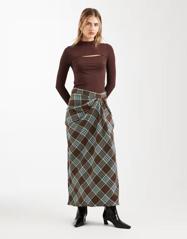 エイソス レディース ボトムスカート ドレープ マキシ ASOS DESIGN drape detail maxi skirt in check チェック