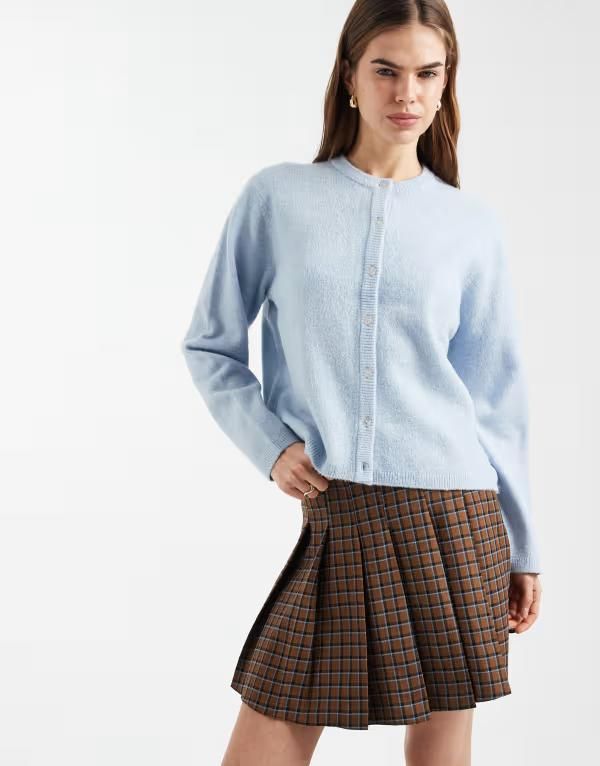 オンリー レディース アウター カーディガン ニット ONLY boxy knit cardigan in light BLUE ブルー