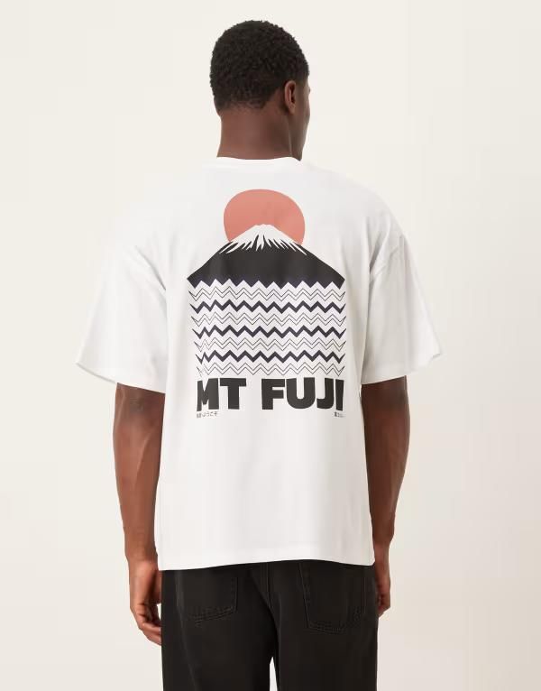 セレクテッドオム メンズ トップス Tシャツ プリント Selected Homme Selected oversized Tshirt with mount fuji backprint White ホワイト