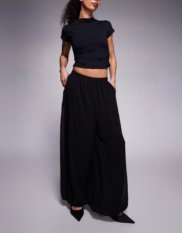 エーエフアールエム レディース ボトムス カジュアルパンツ AFRM rhinestone full pants Black ブラック
