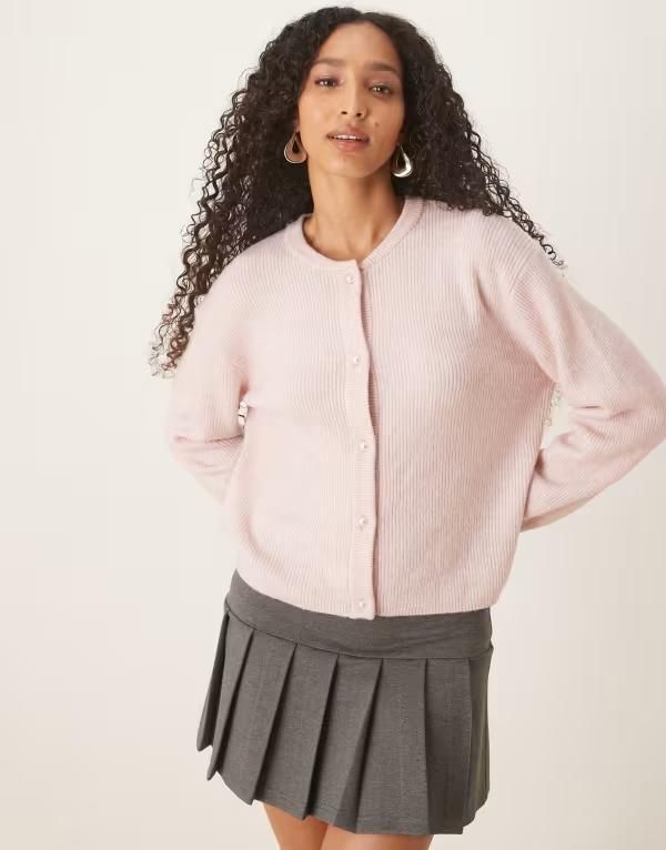 ジェイディーワイ レディース アウター カーディガン リブ JDY lightweight ribbed cardigan in light PINK ピンク