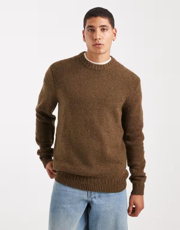 オンリーアンドサンズ メンズ アウター ニット・セーター クルーネック ONLY SONS crew necknit sweater in speckled olive Rubber オリーブ