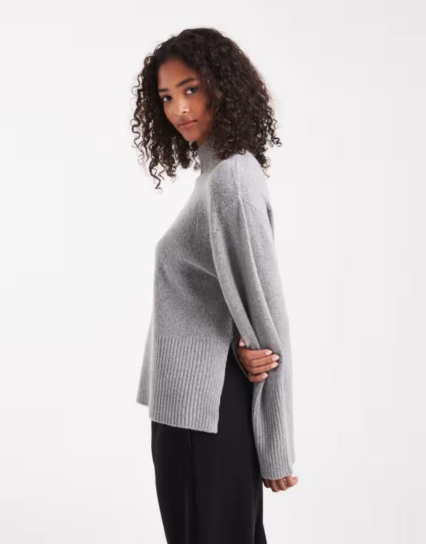 ブレーブソウル レディース アウター ニット・セーター ハイネック Brave Soul high neck sweater with wide sleeves Gray グレー
