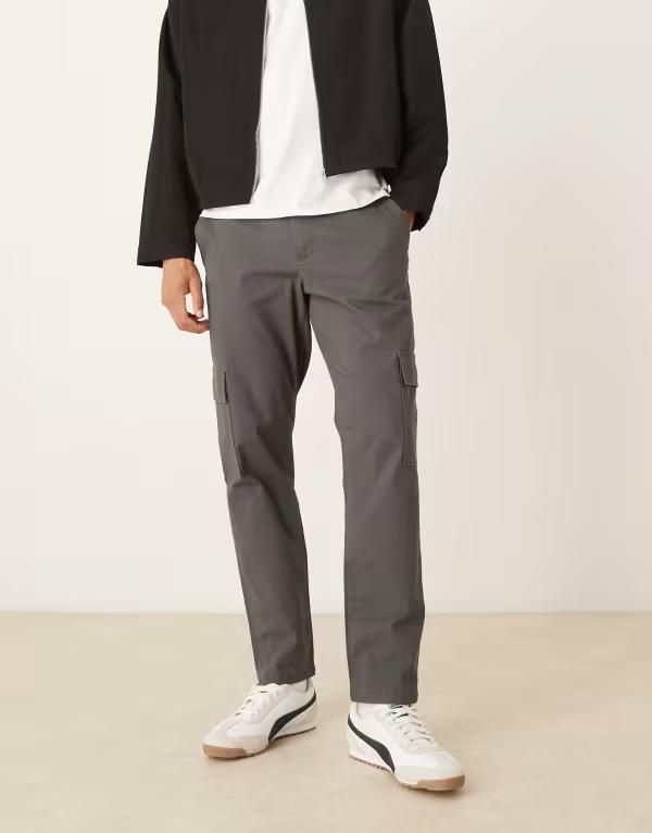 エイソス メンズ ボトムス カジュアルパンツ ASOS DESIGN tapered chinos CHARCOAL チャコール