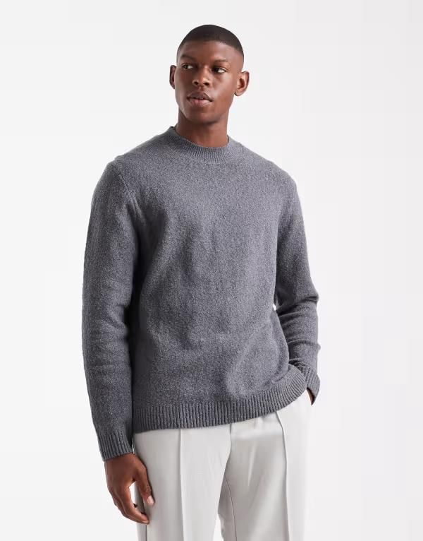 ジャック アンド ジョーンズ メンズ アウター ニット・セーター Jack Jones Premium boucle sweater Gray Melange グレー