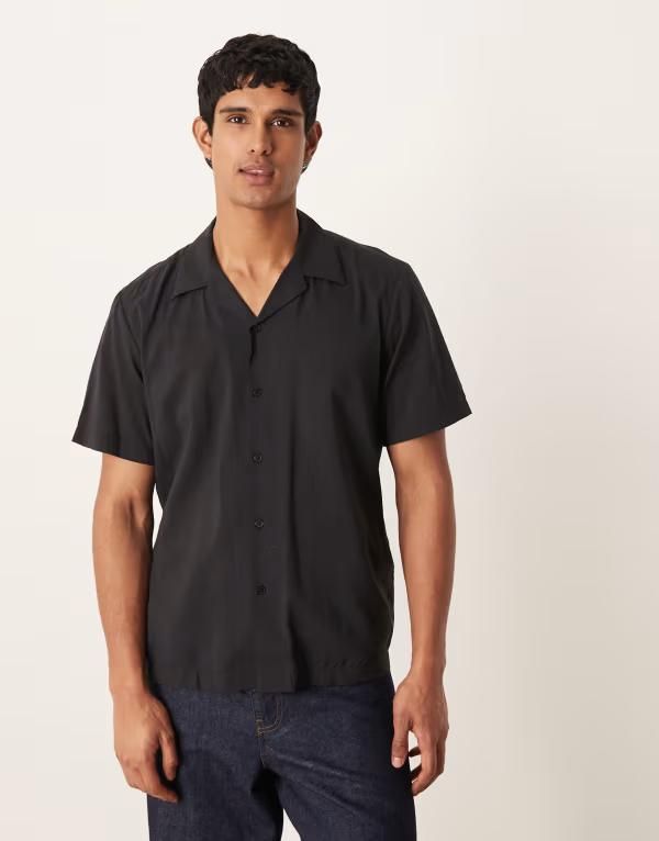 セレクティッド メンズ トップス シャツ レギュラーフィット プリント Selected regular fit short sleeve printed shirt Black ブラック