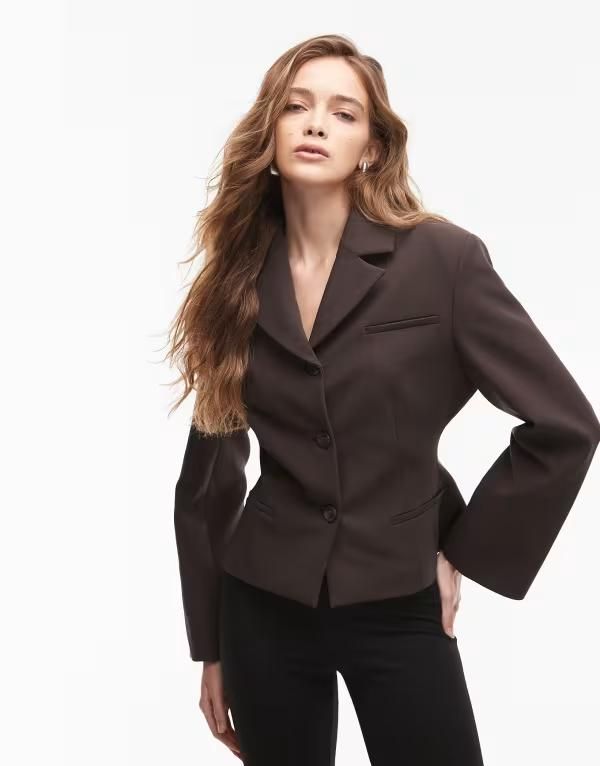 エイソス レディース アウター ジャケット・ブルゾン ブレザー ASOS DESIGN fitted high break point blazer Chocolate チョコレート