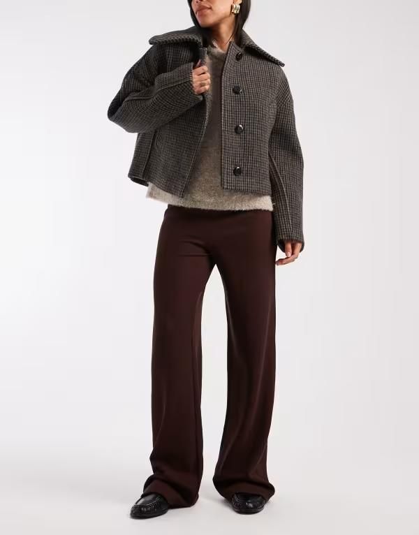エイソス レディース ボトムス カジュアルパンツ リブニット ワイドレッグ ニット ASOS DESIGN wide leg heavyweight rib knit pants in chocolate チョコレート