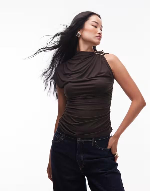 アンドアザーストーリーズ レディース トップス Tシャツ ドレープ Other Stories drape top with removable goldtone metal clasp Brown ブラウン 14,896円