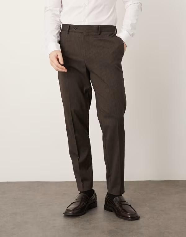 エイソス メンズ ボトムス カジュアルパンツ ASOS DESIGN smartapered pants with brown stripe weave BROWN ブラウン