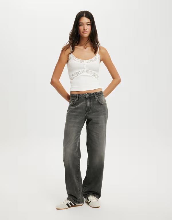 コットンオン レディース ボトムス デニムパンツ ローライズ コットン CottonOn Cotton On Low rise straight jean Black ブラック
