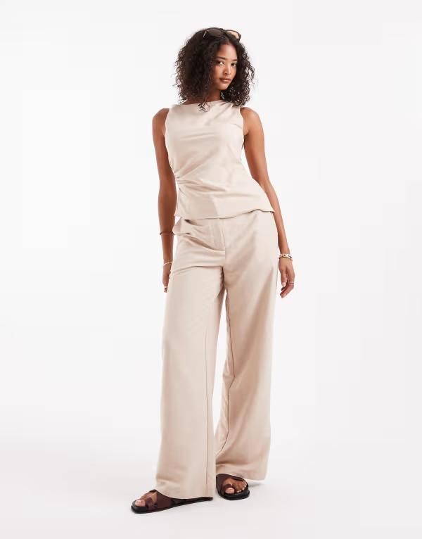 エイソス レディース ボトムス カジュアルパンツ ストレート パンツ ASOS DESIGN relaxed straight leg pants in taupe part of a set Taupe トープ