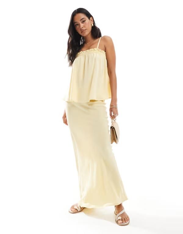 エイソス レディース ボトムス スカート リネン マキシ ASOS DESIGN linen look bias cut maxi skirt in buttermilk Buttermilk