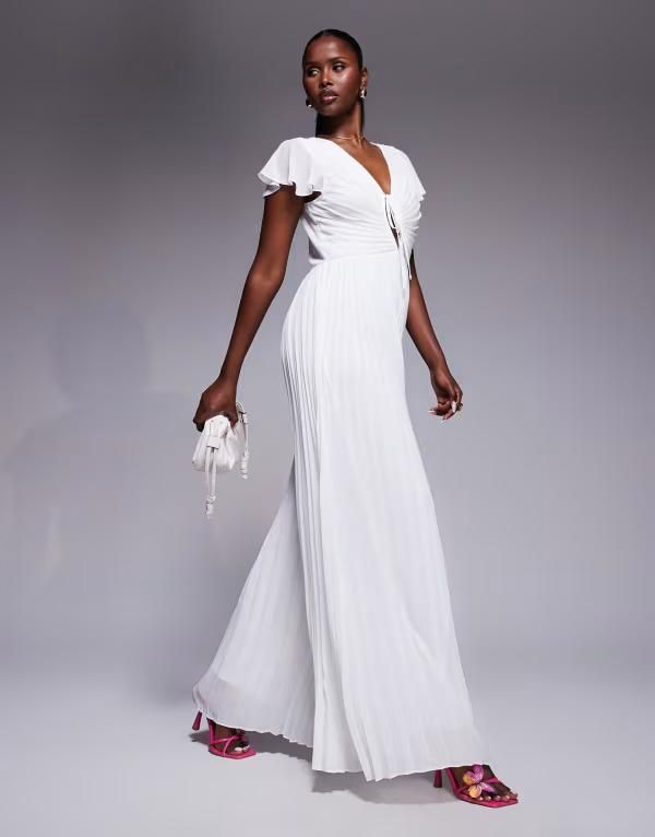 ティエフエヌシー レディース トップス ジャンプスーツ ワイドレッグ プリーツ TFNC pleated wide leg jumpsuit with keyhole detail in cream クリーム