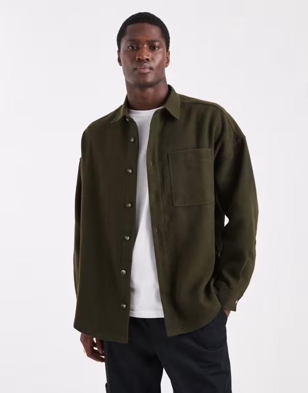 エイソス メンズ トップス シャツ ASOS DESIGN oversized shirt Khaki カーキ