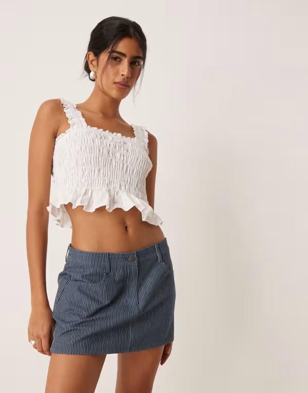 モーテル レディース ボトムス スカート A ライン ミニ Motel striped aline mini skirt Indigo wash インディゴ