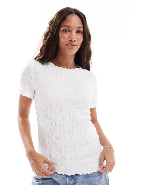 ヴェロモーダ レディース トップス Tシャツ Vero Moda textured short sleeve tshirt Snow white ホワイト
