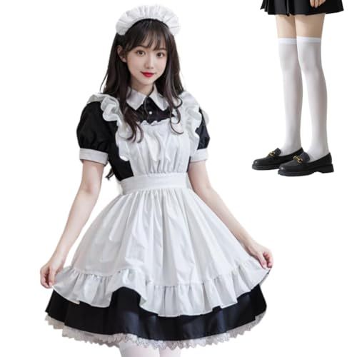 [BeLoved] メイド服 タイツ付きフルセット 【サイズ:S?5XL】 小悪魔 大きいサイズ 文化祭 学園祭 コンカフェ メイドカフェ イベント 大人 男女兼用 かわいい 可愛い プレゼント cosplay costume halloween 衣装 服ｍａ