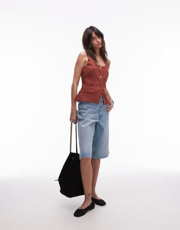 トップショップ レディース ボトムス ハーフパンツ・ショーツ ショートパンツ デニム Topshop board shorts in bleached denim Bleach デニム 13,845円