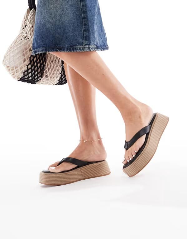 ロンドンレベル レディース シューズ サンダル London Rebel thong flatform espadrille sandals PU Black PU ブラック