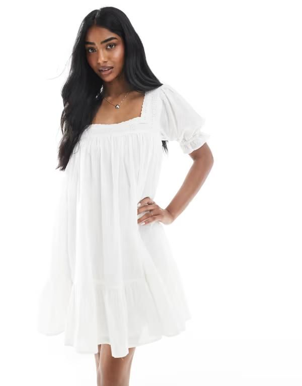 ミスセルフフリッジ レディース トップス ワンピース Miss Selfridge voile smock dress WHITE ホワイト