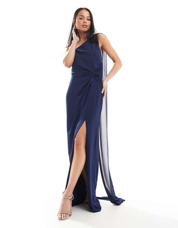 ティエフエヌシー レディース トップス ワンピース マキシワンピース マキシ TFNC Bridesmaid one shoulder maxi dress with twist front and scarf detail Navy ネイビー 12,935円